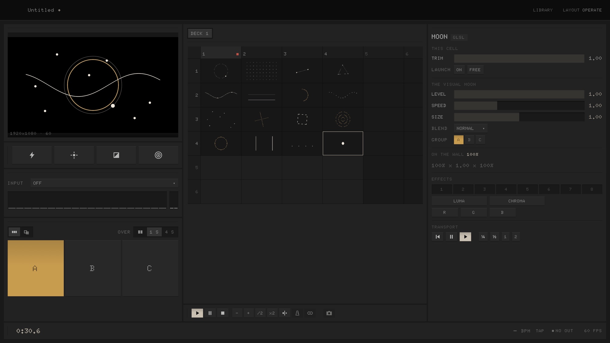 Operatour’s desk: the picture, the grid of visuals and the Inspector